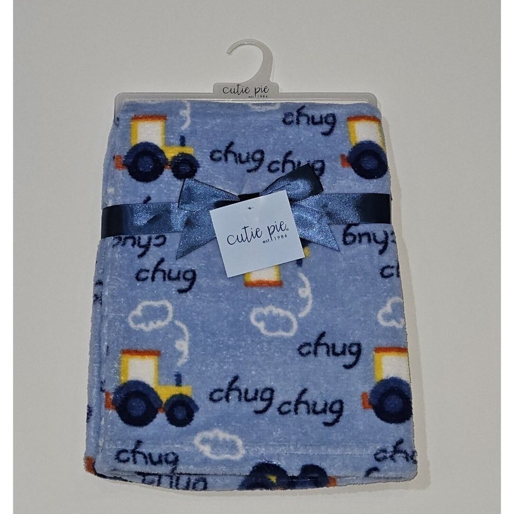 NEW Cutie Pie Blue Chug Chug Tractor Fleece Baby Blanket Lovey Farm Gift Boy